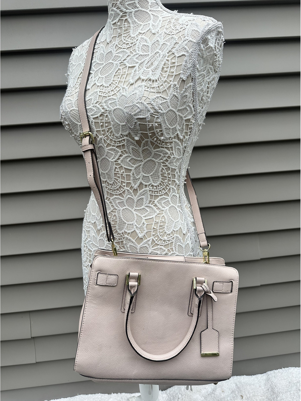 Mauve Faux Leather Satchel Bag Classic Minimalist Office Casual